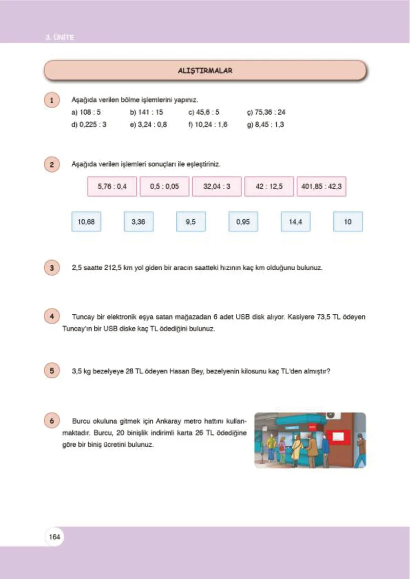 6. Sınıf Matematik Ders Kitabı Cevapları Öğün Yayınlar Sayfa 164