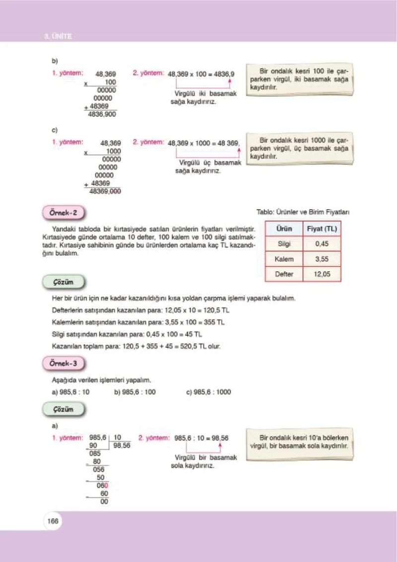 6. Sınıf Matematik Ders Kitabı Cevapları Öğün Yayınlar Sayfa 166
