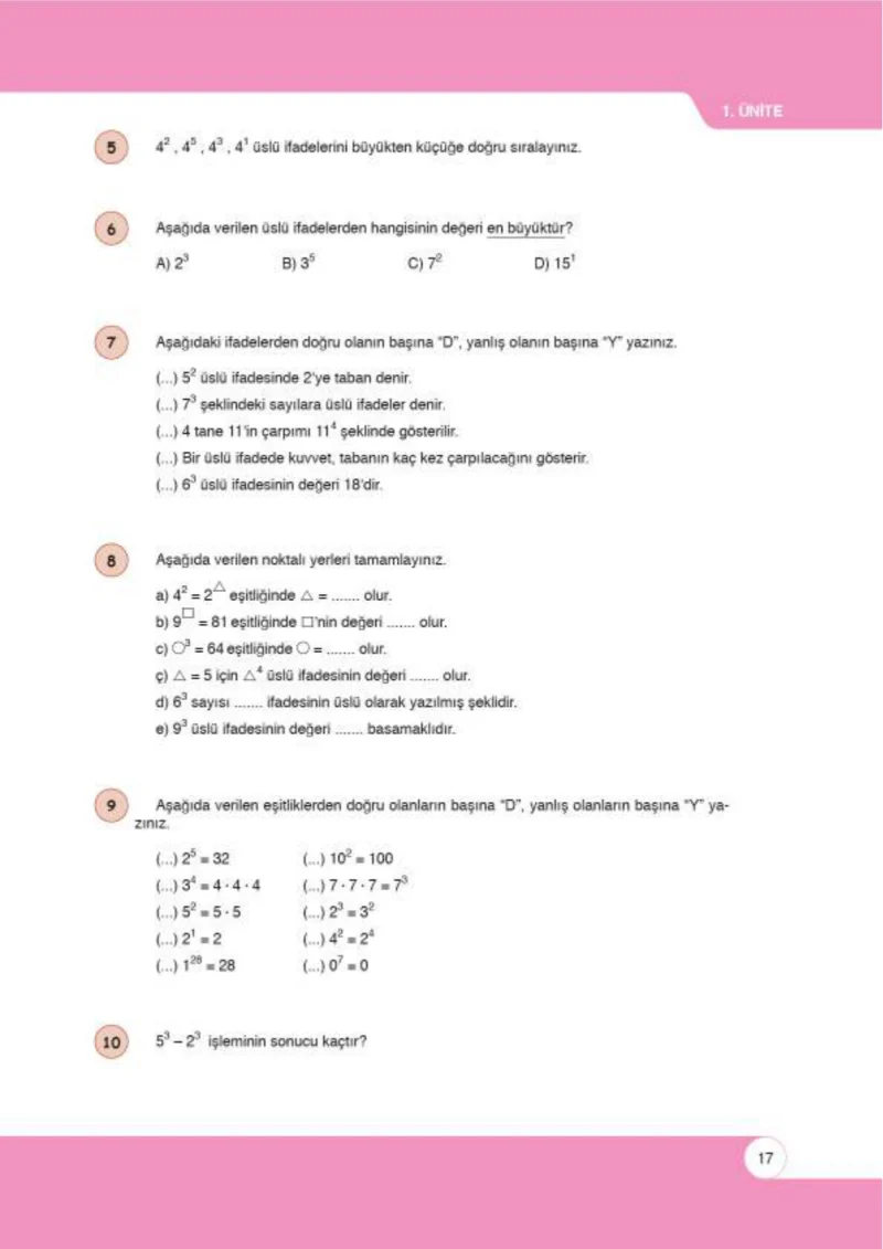 6. Sınıf Matematik Ders Kitabı Cevapları Öğün Yayınlar Sayfa 17