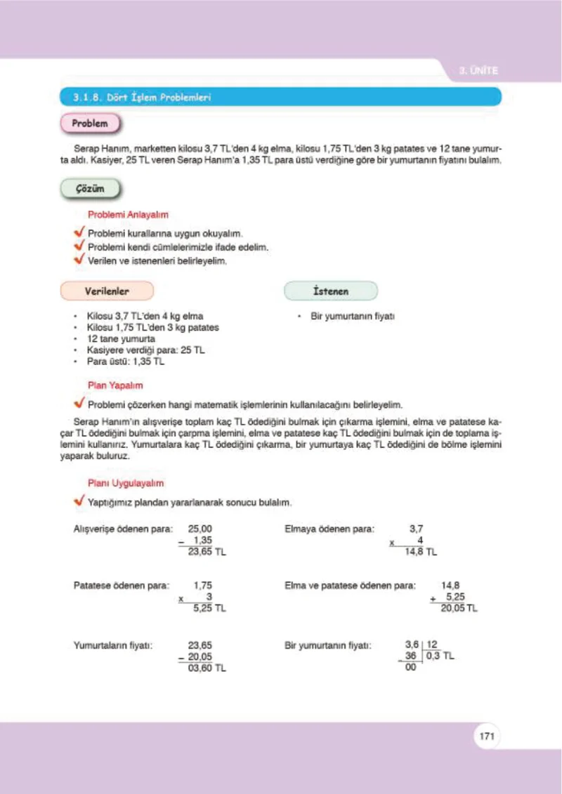 6. Sınıf Matematik Ders Kitabı Cevapları Öğün Yayınlar Sayfa 171