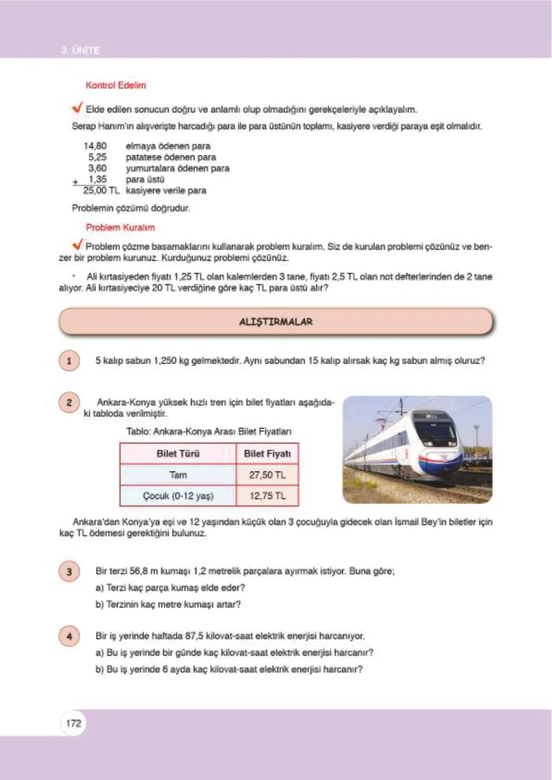 6. Sınıf Matematik Ders Kitabı Cevapları Öğün Yayınlar Sayfa 172