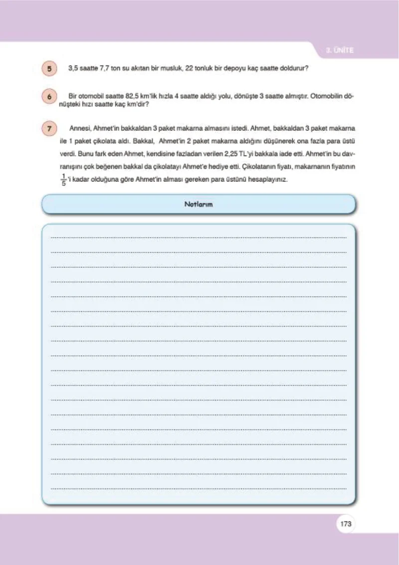 6. Sınıf Matematik Ders Kitabı Cevapları Öğün Yayınlar Sayfa 173