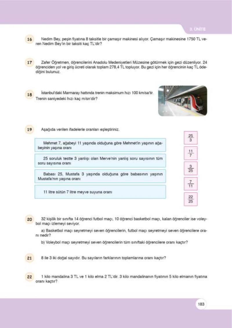 6. Sınıf Matematik Ders Kitabı Cevapları Öğün Yayınlar Sayfa 183