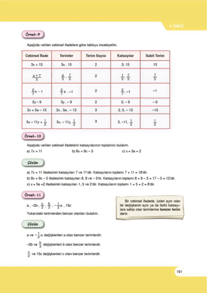 6. Sınıf Matematik Ders Kitabı Cevapları Öğün Yayınlar Sayfa 191