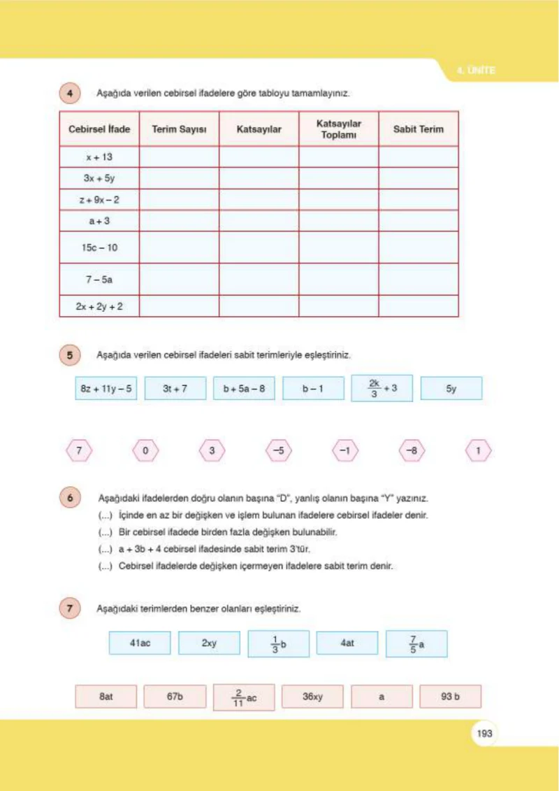 6. Sınıf Matematik Ders Kitabı Cevapları Öğün Yayınlar Sayfa 193