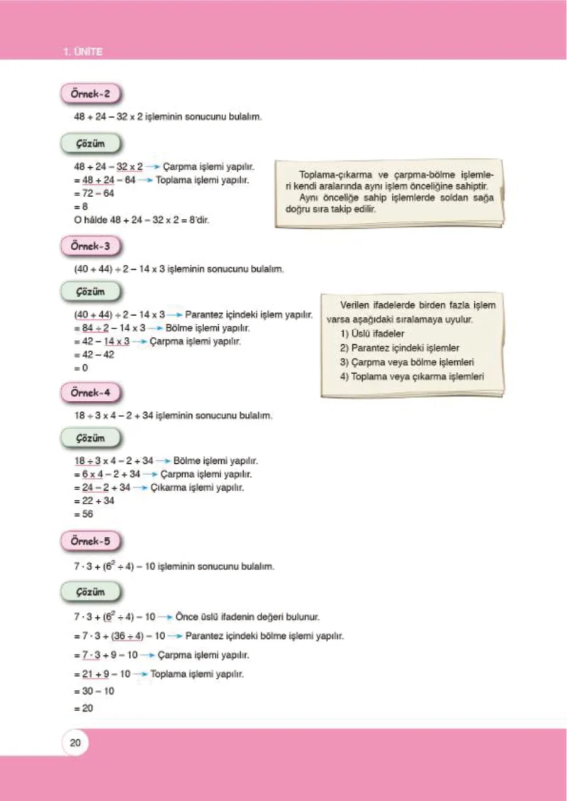 6. Sınıf Matematik Ders Kitabı Cevapları Öğün Yayınlar Sayfa 20
