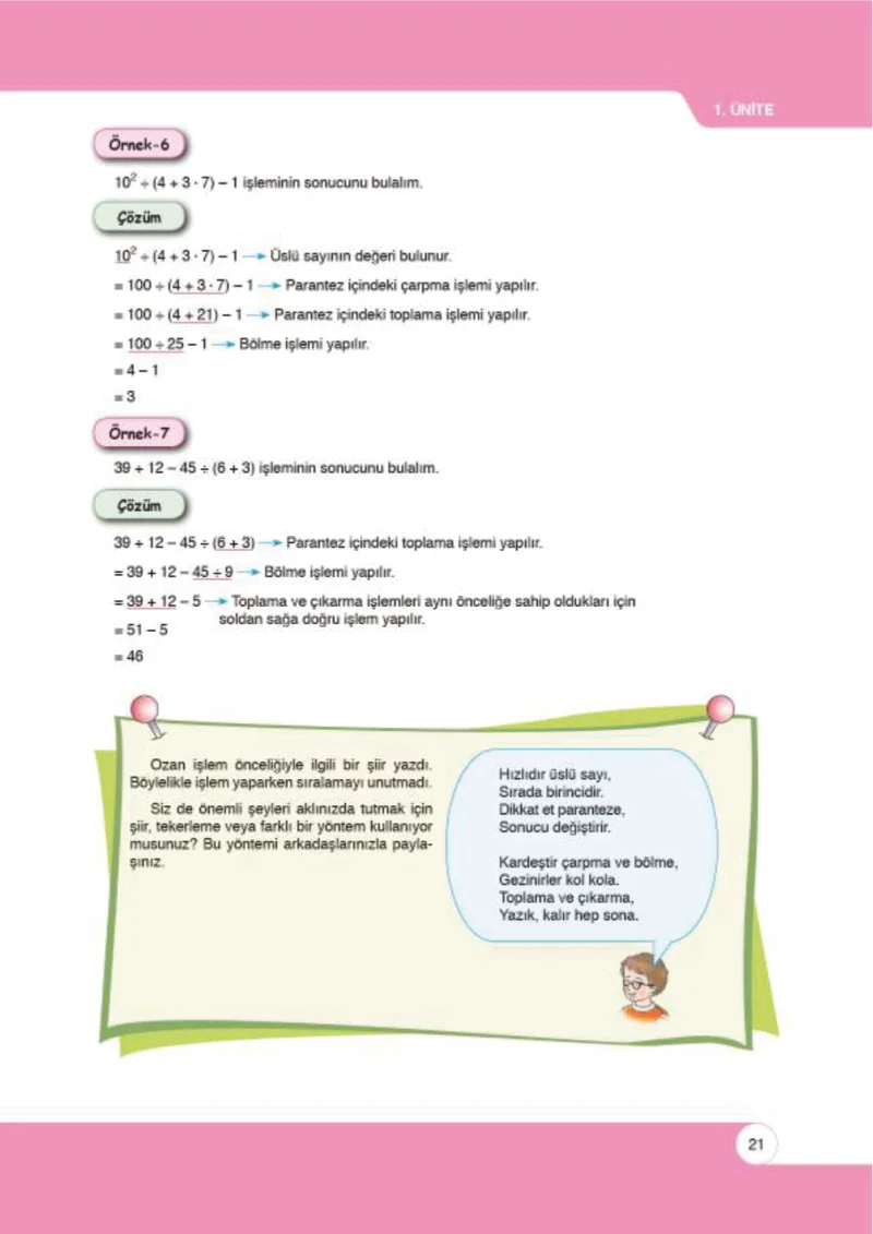 6. Sınıf Matematik Ders Kitabı Cevapları Öğün Yayınlar Sayfa 21