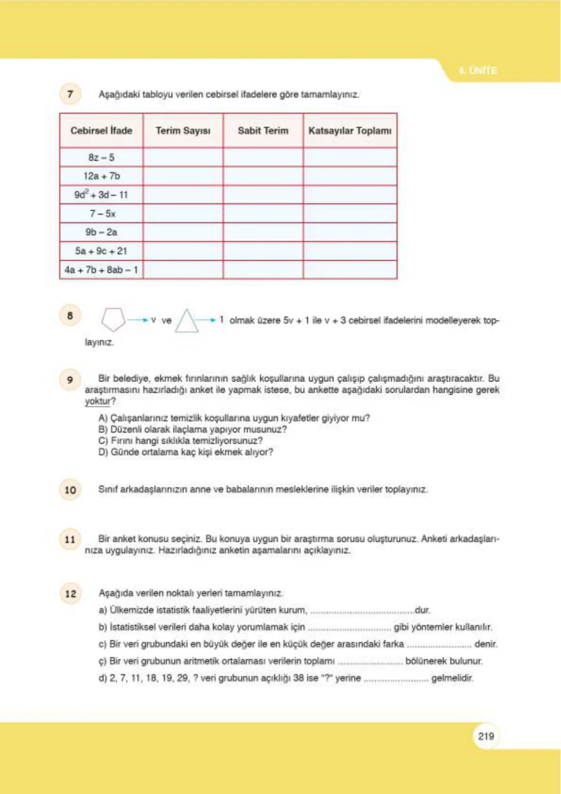 6. Sınıf Matematik Ders Kitabı Cevapları Öğün Yayınlar Sayfa 219