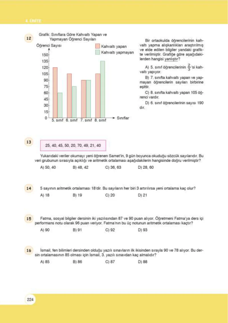 6. Sınıf Matematik Ders Kitabı Cevapları Öğün Yayınlar Sayfa 224