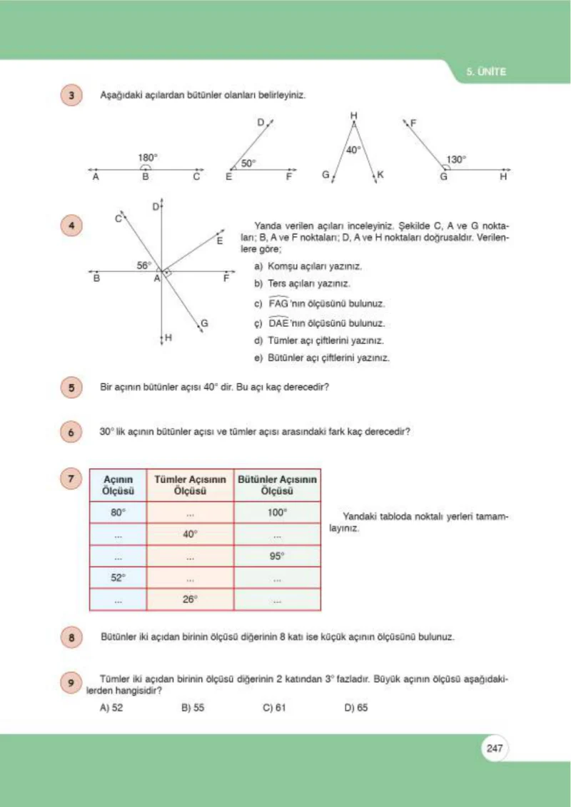6. Sınıf Matematik Ders Kitabı Cevapları Öğün Yayınlar Sayfa 247