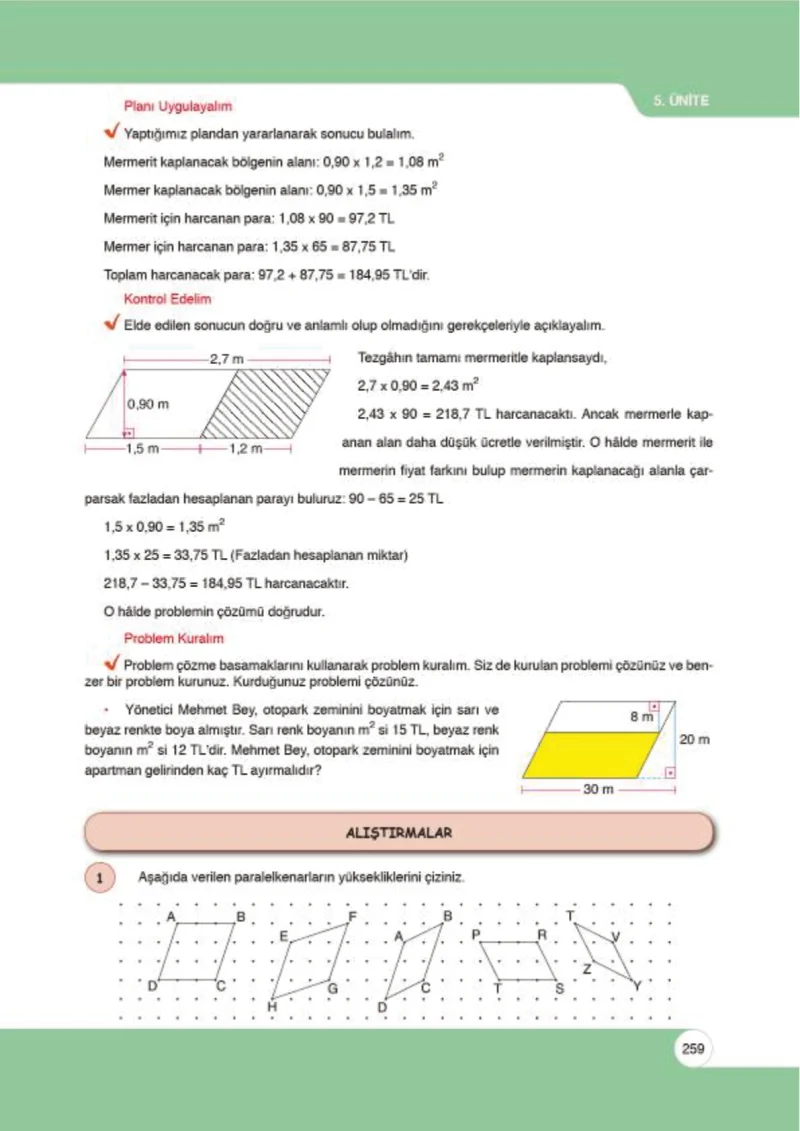 6. Sınıf Matematik Ders Kitabı Cevapları Öğün Yayınlar Sayfa 259