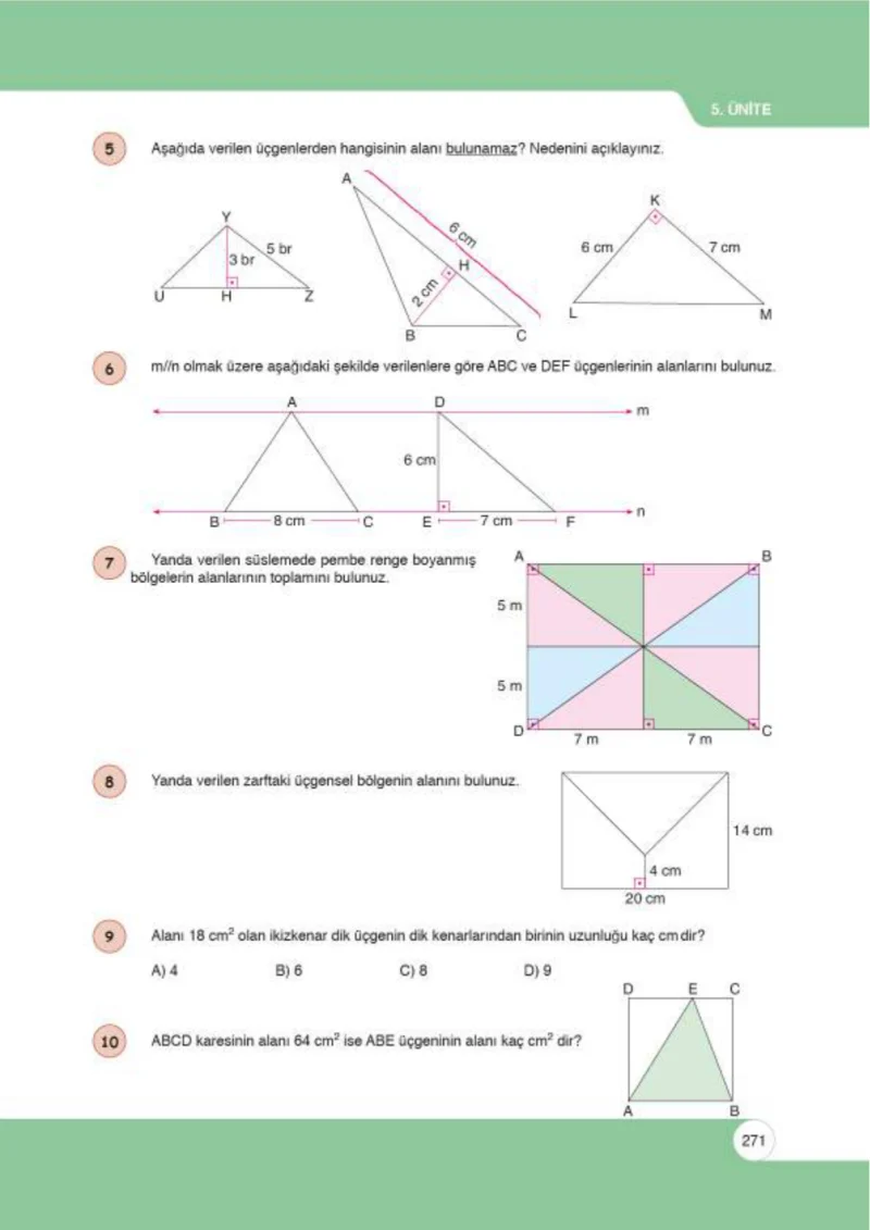 6. Sınıf Matematik Ders Kitabı Cevapları Öğün Yayınlar Sayfa 271