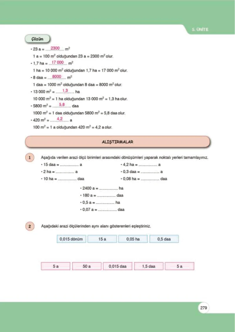 6. Sınıf Matematik Ders Kitabı Cevapları Öğün Yayınlar Sayfa 279