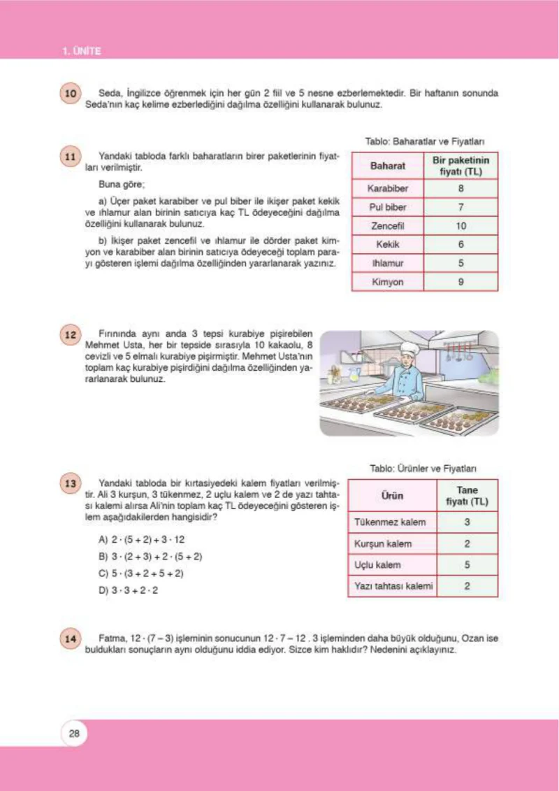 6. Sınıf Matematik Ders Kitabı Cevapları Öğün Yayınlar Sayfa 28