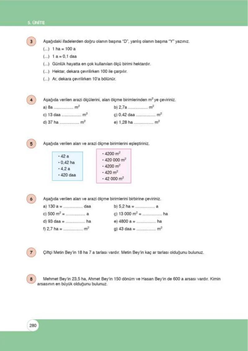 6. Sınıf Matematik Ders Kitabı Cevapları Öğün Yayınlar Sayfa 280
