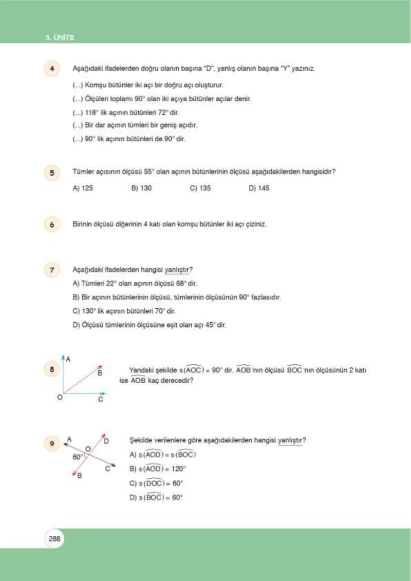 6. Sınıf Matematik Ders Kitabı Cevapları Öğün Yayınlar Sayfa 288