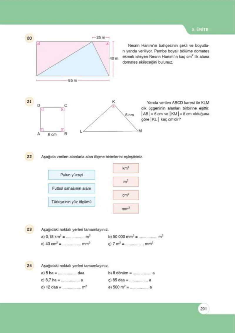 6. Sınıf Matematik Ders Kitabı Cevapları Öğün Yayınlar Sayfa 291