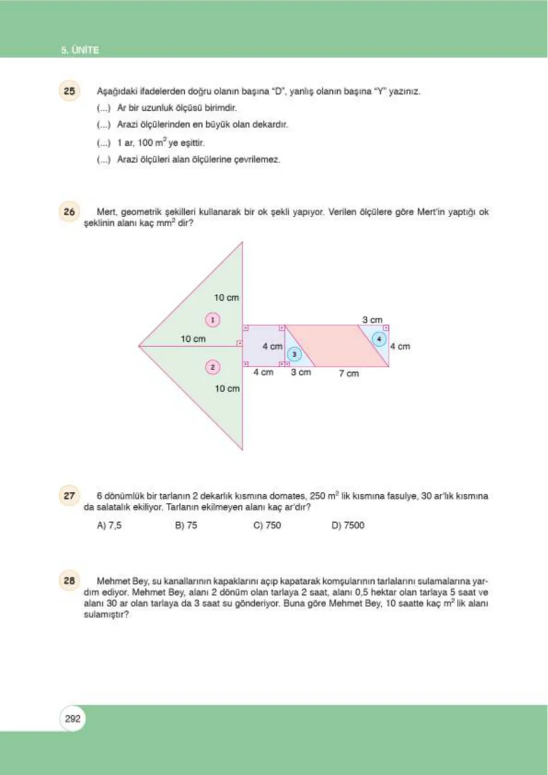 6. Sınıf Matematik Ders Kitabı Cevapları Öğün Yayınlar Sayfa 292