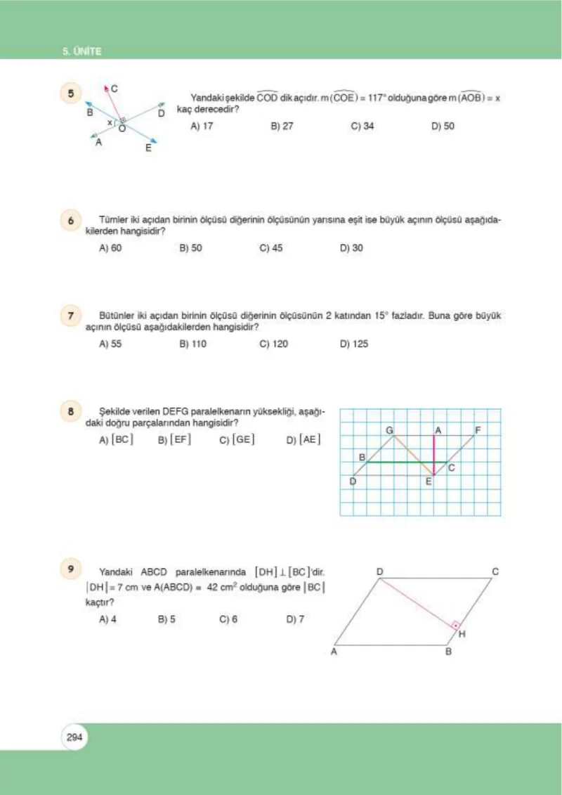 6. Sınıf Matematik Ders Kitabı Cevapları Öğün Yayınlar Sayfa 294