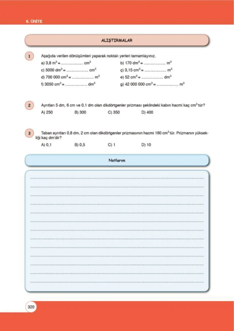 6. Sınıf Matematik Ders Kitabı Cevapları Öğün Yayınlar Sayfa 320