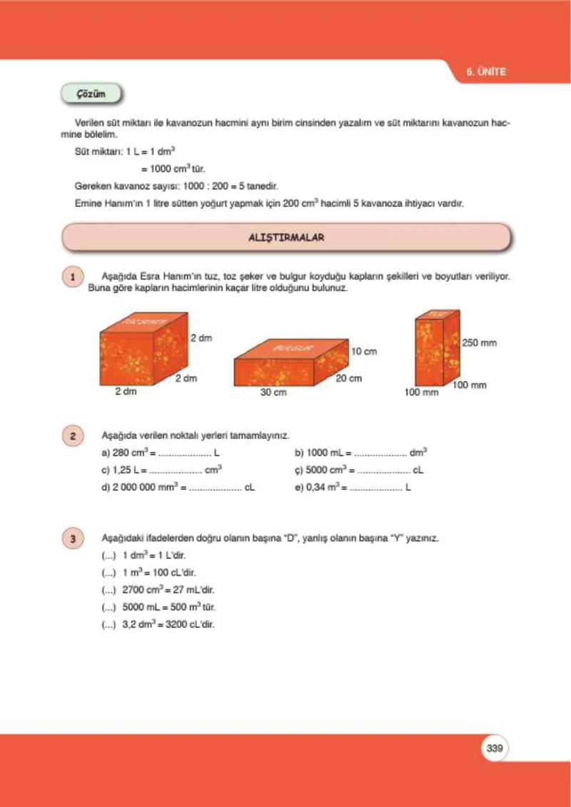 6. Sınıf Matematik Ders Kitabı Cevapları Öğün Yayınlar Sayfa 339