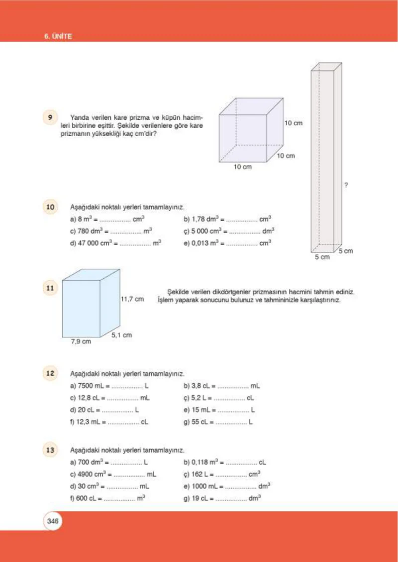 6. Sınıf Matematik Ders Kitabı Cevapları Öğün Yayınlar Sayfa 346