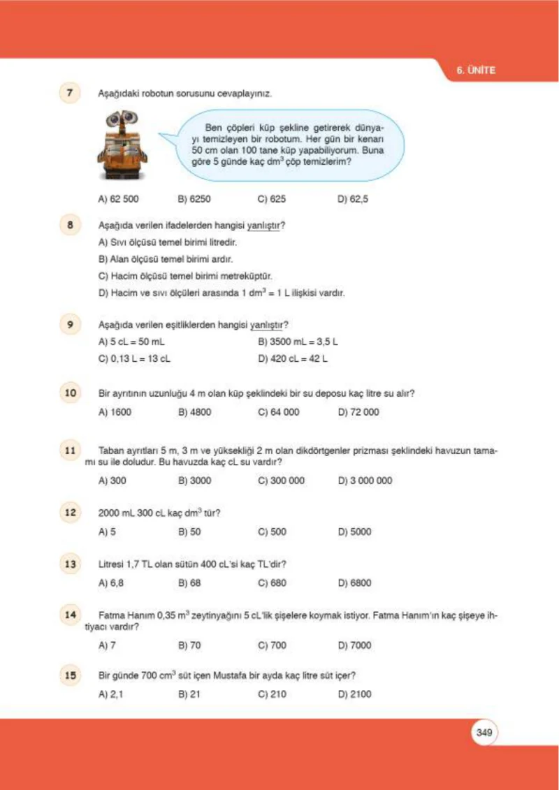 6. Sınıf Matematik Ders Kitabı Cevapları Öğün Yayınlar Sayfa 349