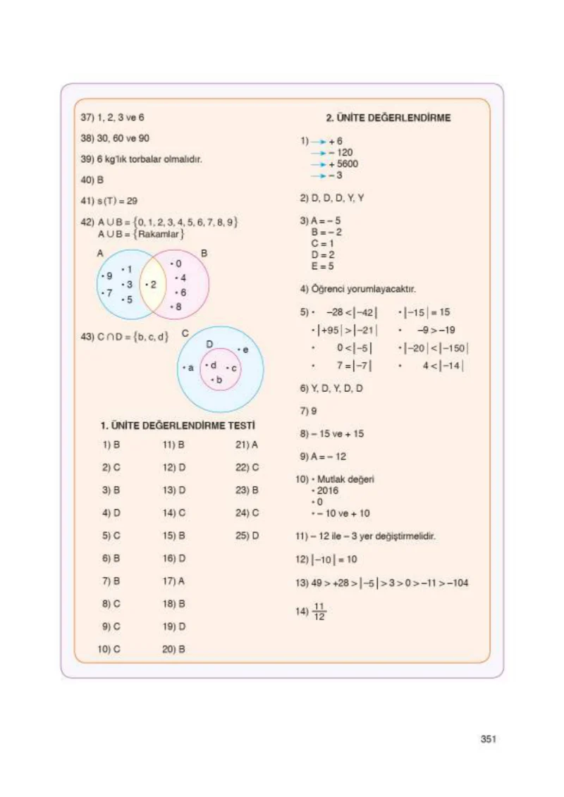 6. Sınıf Matematik Ders Kitabı Cevapları Öğün Yayınlar Sayfa 351