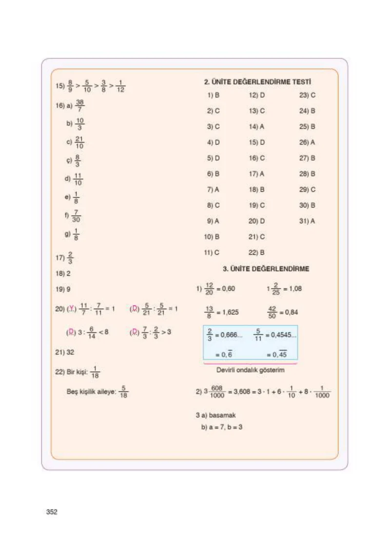 6. Sınıf Matematik Ders Kitabı Cevapları Öğün Yayınlar Sayfa 352