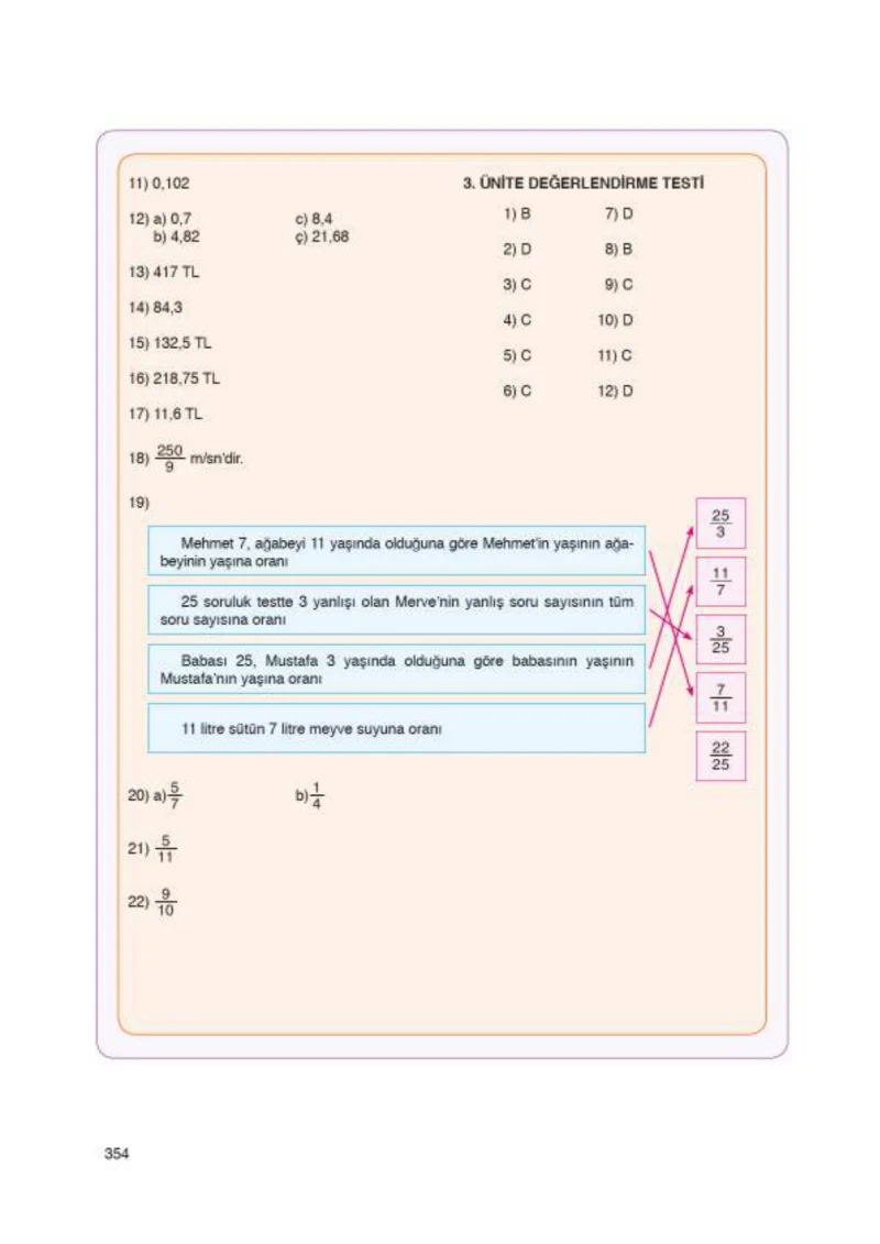 6. Sınıf Matematik Ders Kitabı Cevapları Öğün Yayınlar Sayfa 354