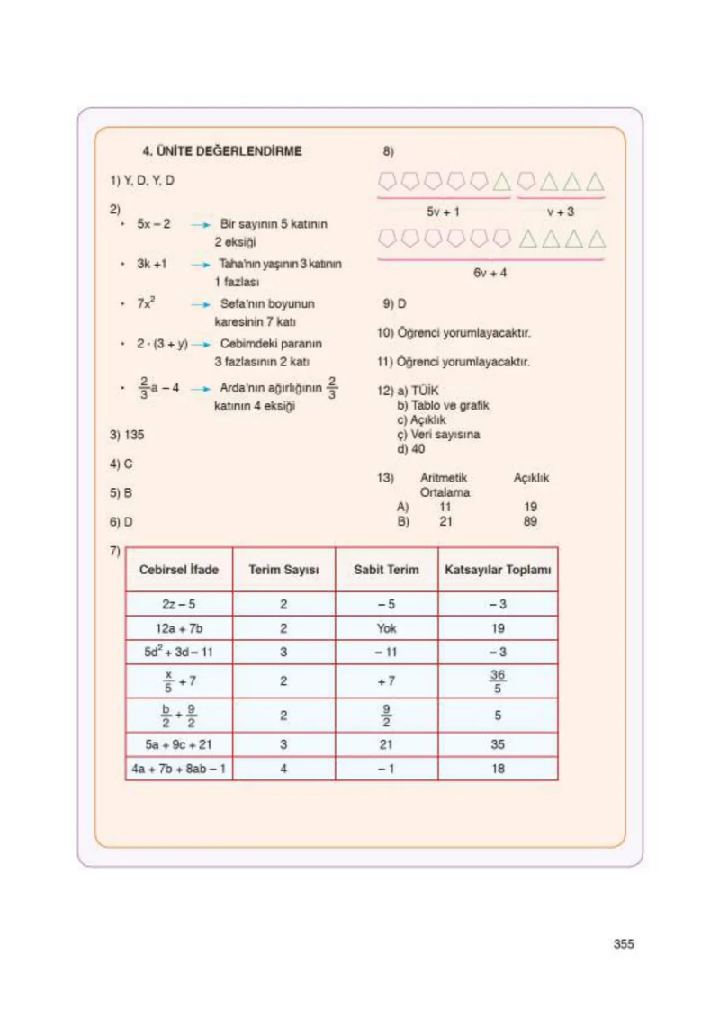 6. Sınıf Matematik Ders Kitabı Cevapları Öğün Yayınlar Sayfa 355