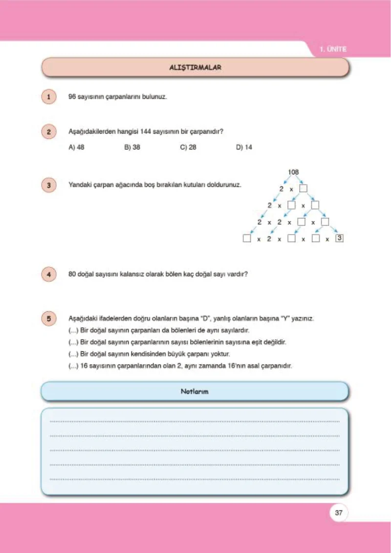 6. Sınıf Matematik Ders Kitabı Cevapları Öğün Yayınlar Sayfa 37
