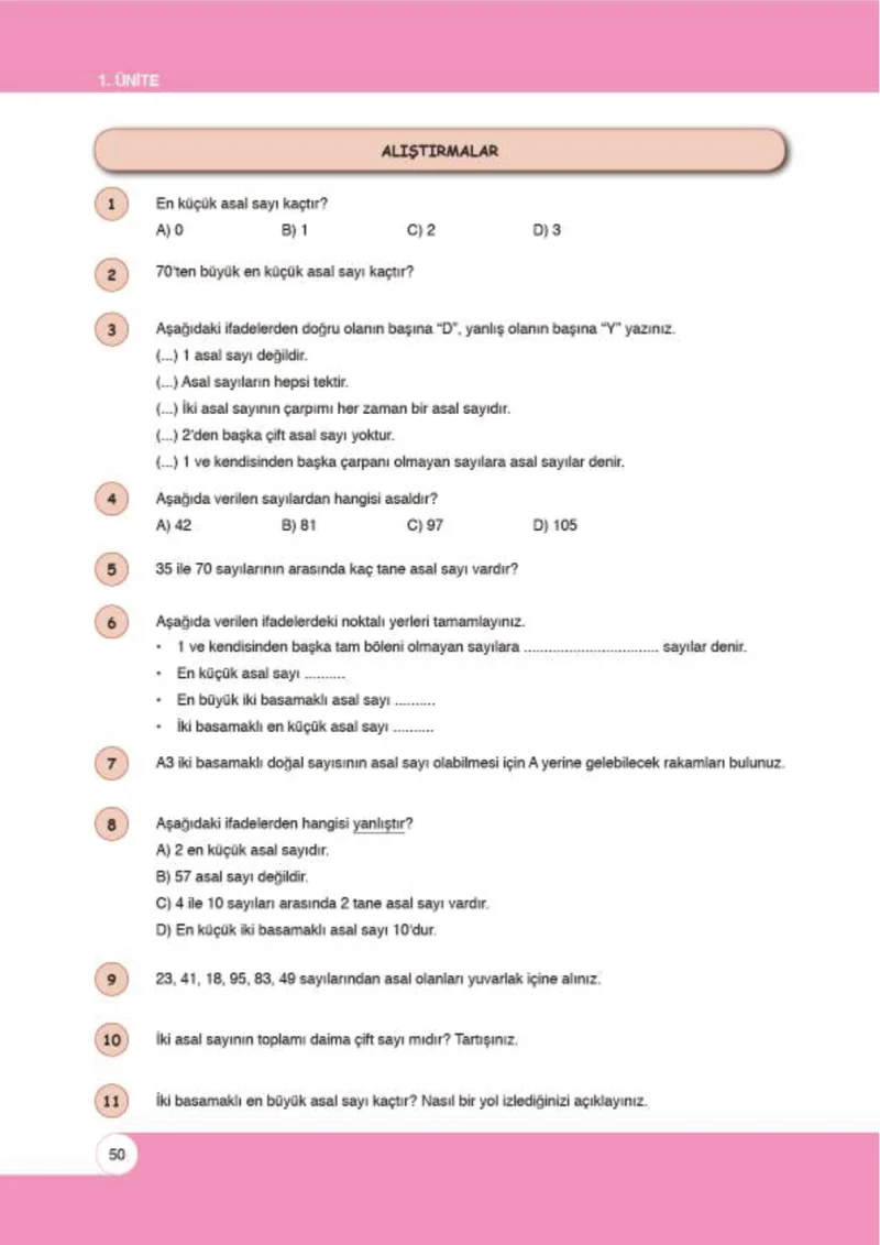 6. Sınıf Matematik Ders Kitabı Cevapları Öğün Yayınlar Sayfa 50
