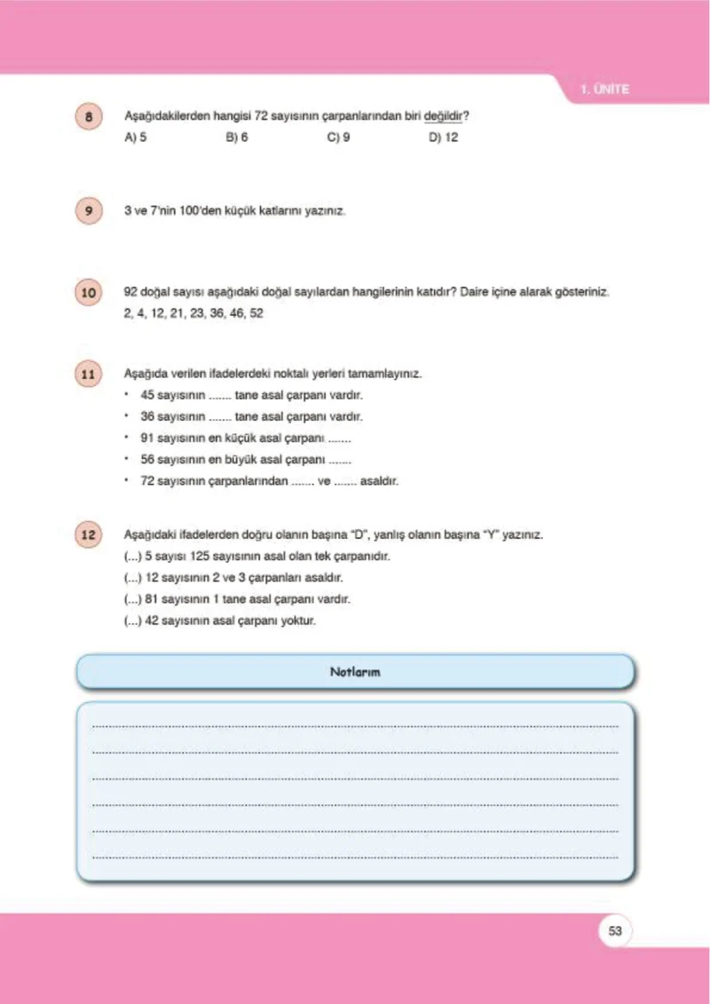 6. Sınıf Matematik Ders Kitabı Cevapları Öğün Yayınlar Sayfa 53