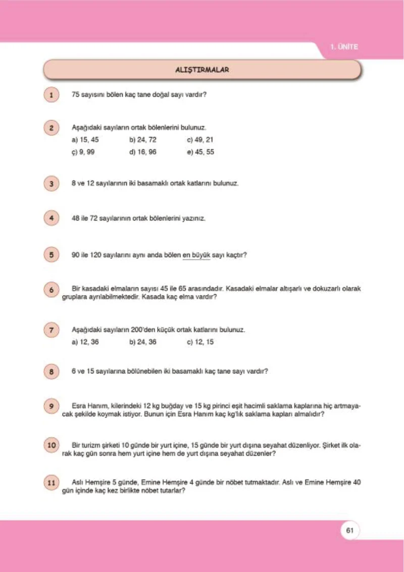 6. Sınıf Matematik Ders Kitabı Cevapları Öğün Yayınlar Sayfa 61