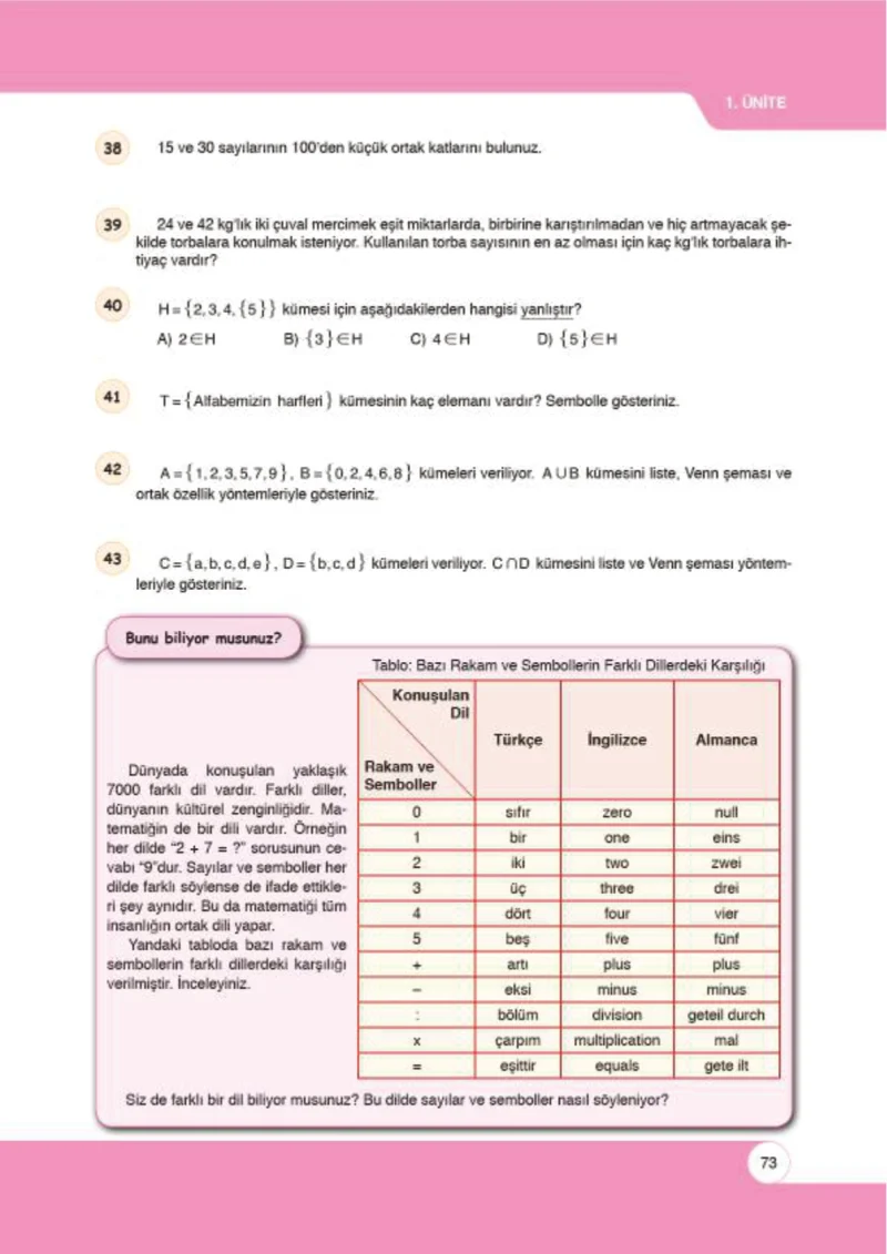 6. Sınıf Matematik Ders Kitabı Cevapları Öğün Yayınlar Sayfa 73