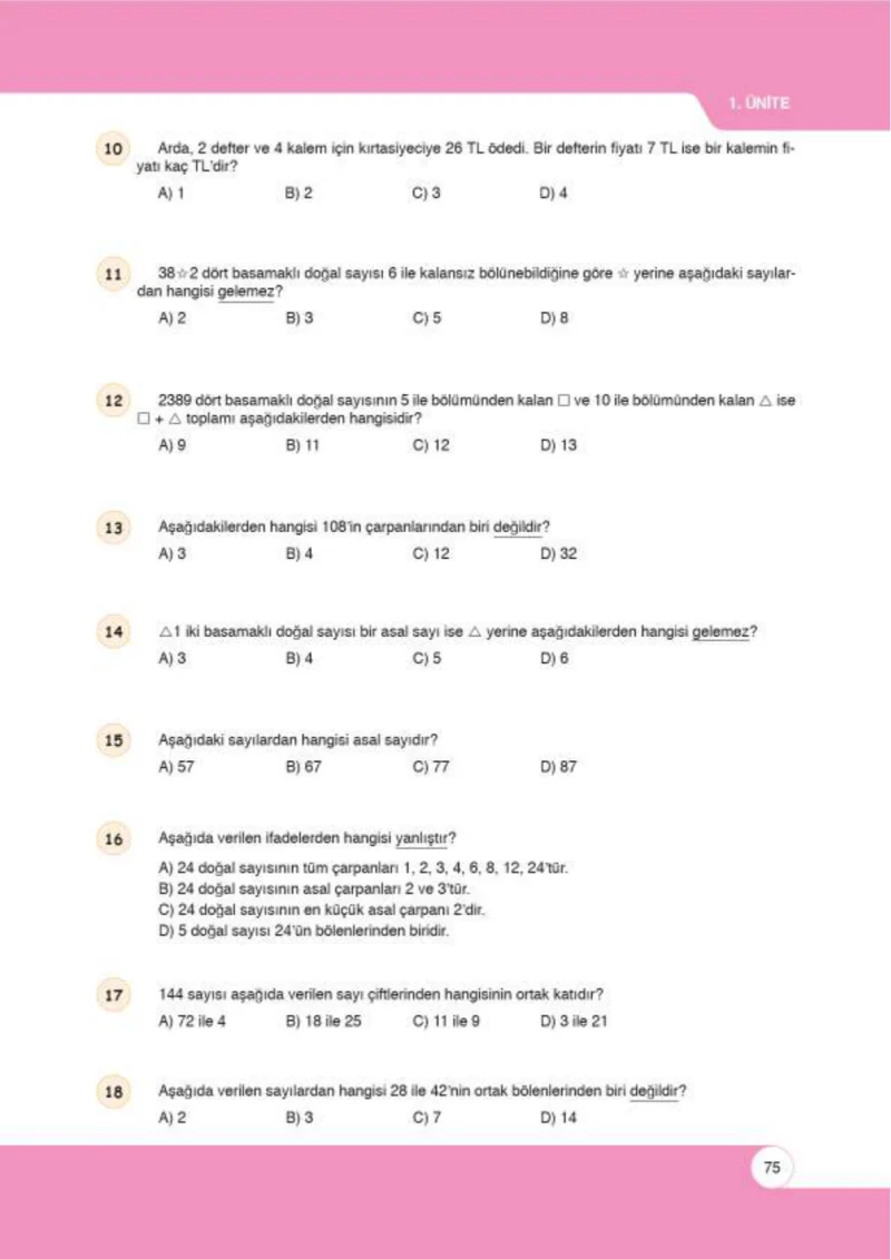 6. Sınıf Matematik Ders Kitabı Cevapları Öğün Yayınlar Sayfa 75