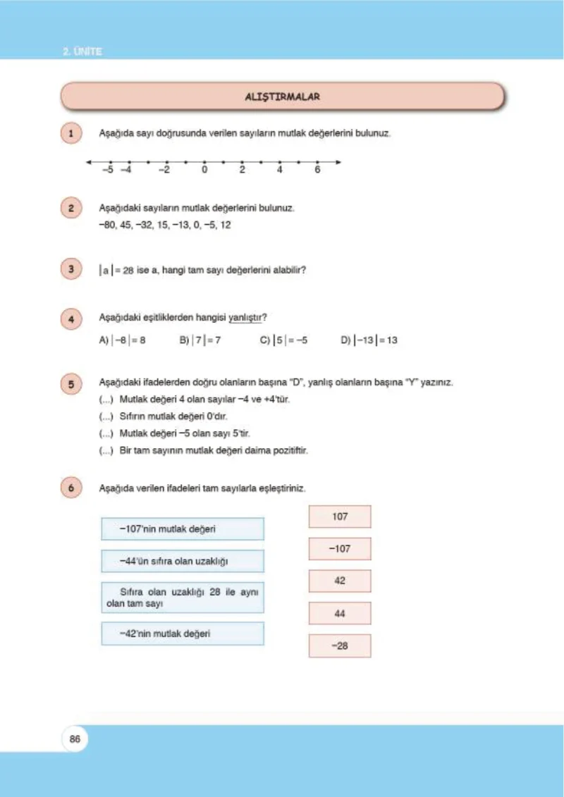 6. Sınıf Matematik Ders Kitabı Cevapları Öğün Yayınlar Sayfa 86
