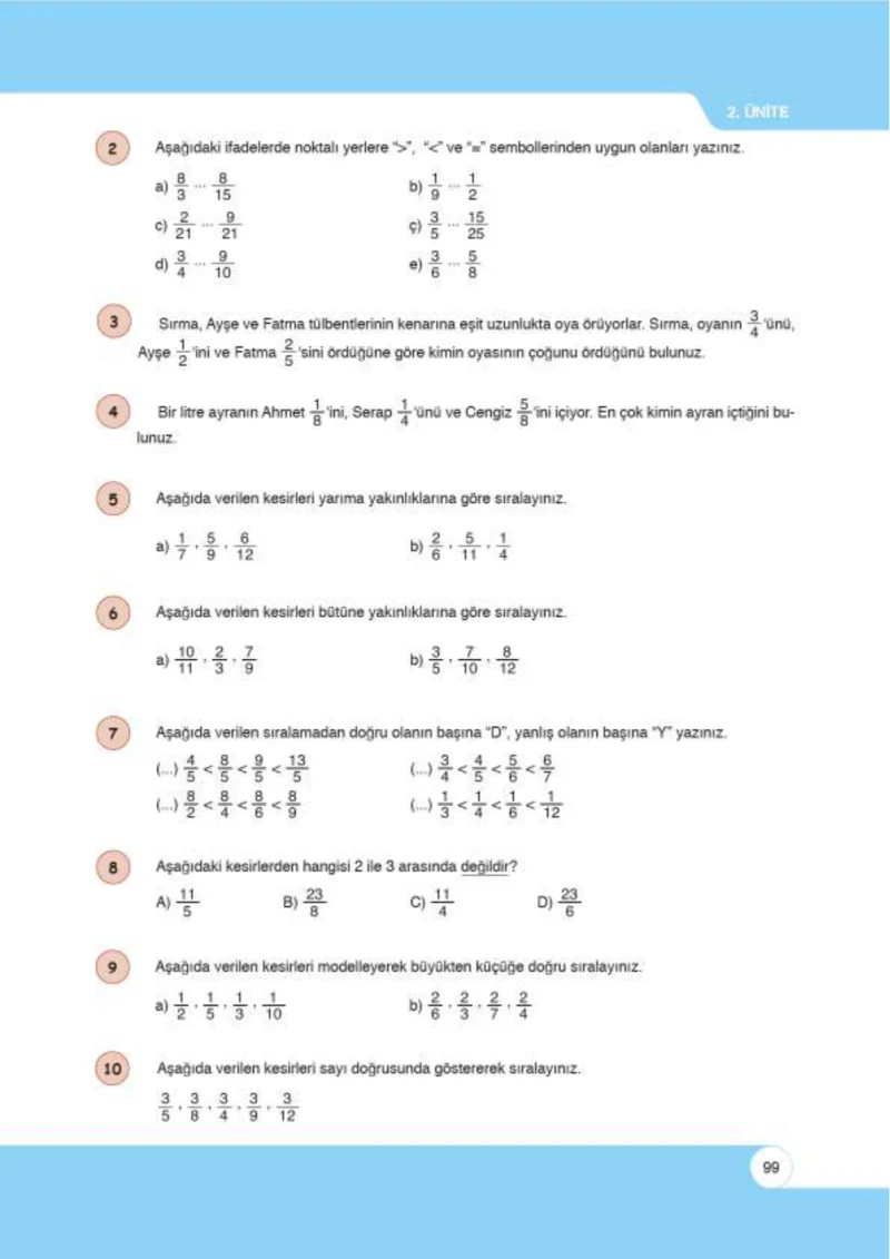 6. Sınıf Matematik Ders Kitabı Cevapları Öğün Yayınlar Sayfa 99