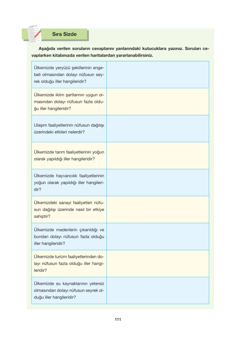 6. Sınıf Sosyal Bilgiler Ders Kitabı Cevapları Anadol Yayınları Sayfa 111