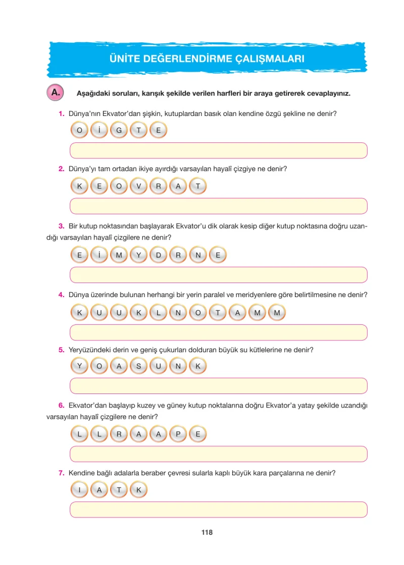 6. Sınıf Sosyal Bilgiler Ders Kitabı Cevapları Anadol Yayınları Sayfa 118