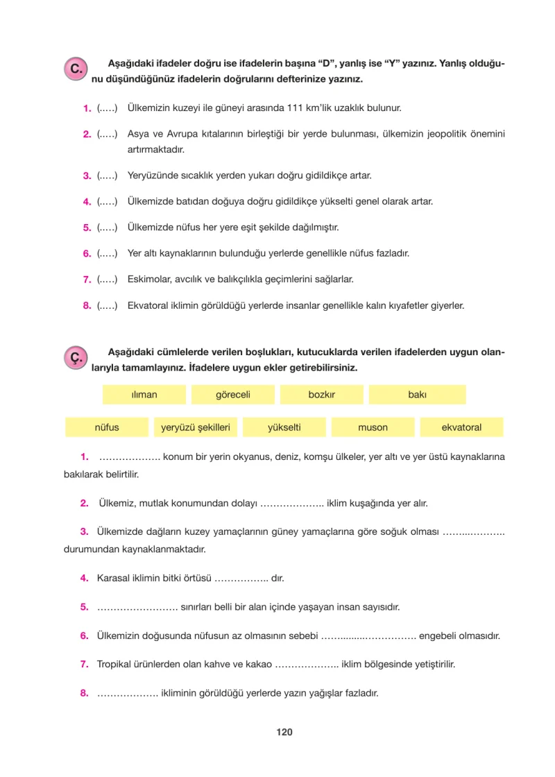 6. Sınıf Sosyal Bilgiler Ders Kitabı Cevapları Anadol Yayınları Sayfa 120