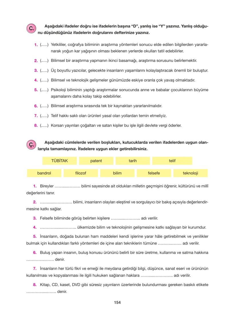 6. Sınıf Sosyal Bilgiler Ders Kitabı Cevapları Anadol Yayınları Sayfa 154