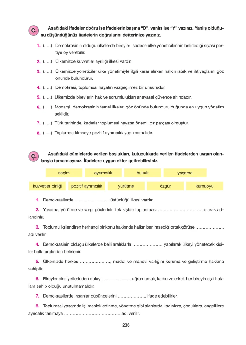 6. Sınıf Sosyal Bilgiler Ders Kitabı Cevapları Anadol Yayınları Sayfa 236