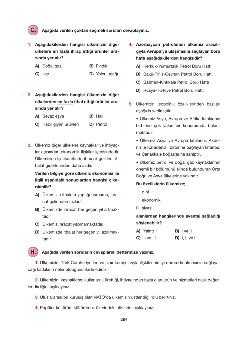 6. Sınıf Sosyal Bilgiler Ders Kitabı Cevapları Anadol Yayınları Sayfa 264