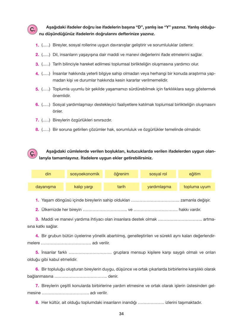 6. Sınıf Sosyal Bilgiler Ders Kitabı Cevapları Anadol Yayınları Sayfa 34
