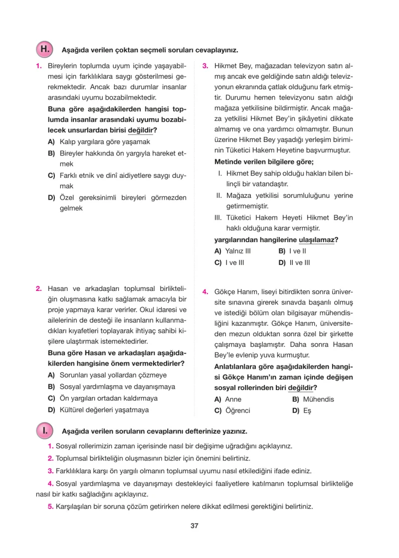 6. Sınıf Sosyal Bilgiler Ders Kitabı Cevapları Anadol Yayınları Sayfa 37