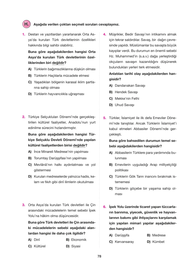 6. Sınıf Sosyal Bilgiler Ders Kitabı Cevapları Anadol Yayınları Sayfa 78