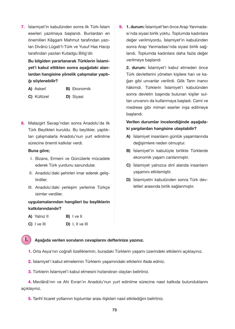 6. Sınıf Sosyal Bilgiler Ders Kitabı Cevapları Anadol Yayınları Sayfa 79