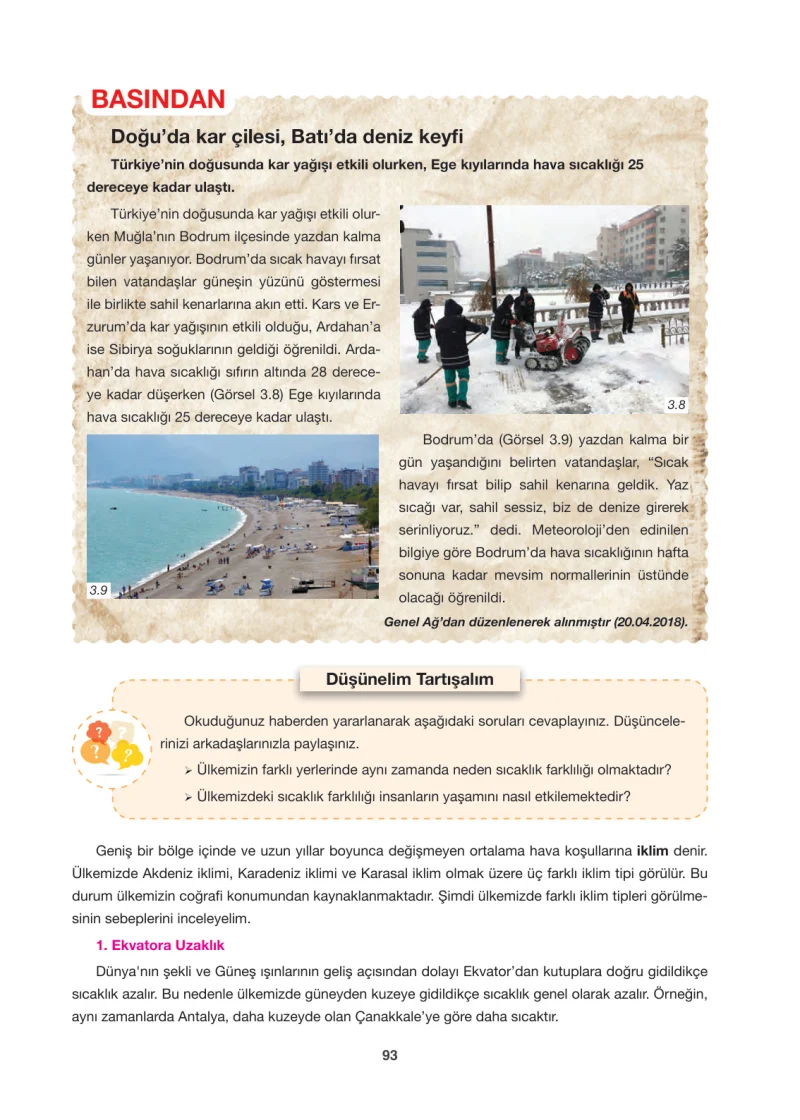 6. Sınıf Sosyal Bilgiler Ders Kitabı Cevapları Anadol Yayınları Sayfa 93
